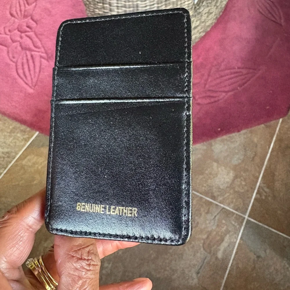 🆕 Leather Card Holder Slim Blk Wallet by Wonder Wallet w Pockets & Straps.  NIB